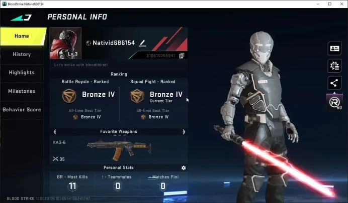 ASIA|1 ULTRA Melee[Lightblade-Dark Force]|1 Legendary Gun[Kala-Undercurrent]|12 Strikers|6 Guns|L3|Bronze IV|NetEase(BLS5119)