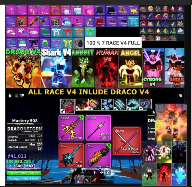 blox fruit 7 race account draco full gear 100% 7 race + cdk + GOD + sgt best account