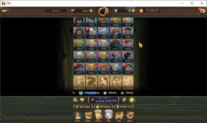 Global|2,1M CC|30 LS|4 LR+6 UR|Piety,Estarossa,Brunhild,N Meliodas6/6,Tristan,ODK3/6,DKM2/6,Etc|1 UR Selector|Code Only|SDS4833