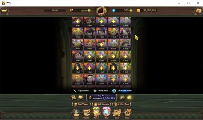 Global|3M CC|333 DM+62 LS|4 LR+8 UR|H Gowther,Lillia,Brunhild,N Meliodas5/6,MerEsca2/6,Skuld2/6,Arthur,DKM,Etc|CodeOnly|SDS4839