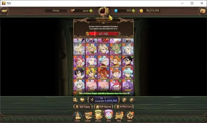 Global|3M CC|333 DM+62 LS|4 LR+8 UR|H Gowther,Lillia,Brunhild,N Meliodas5/6,MerEsca2/6,Skuld2/6,Arthur,DKM,Etc|CodeOnly|SDS4839
