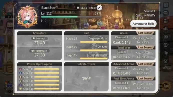 Global |5 EX7 (Fai,Juri,Roise,Gelidus,Melia)|15 TC6(Clemyth,Kyle,Yeonhee,Rachel,Trude,LuBu)|4k Ruby|2 LegCost|Netmarble|7KR040B