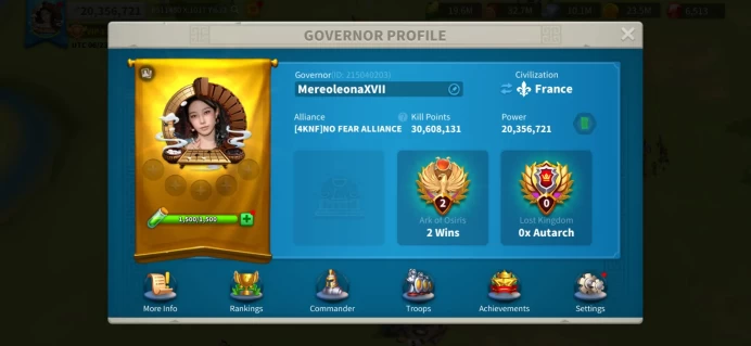 20M Power - Ready to Migrate to Offseason 'Season 2' up to KD 4029 - VIP 11 - Pyrrhus 5551, 5321 Cao Cao - 94 Days Speedup - 1Bn Resources #492
