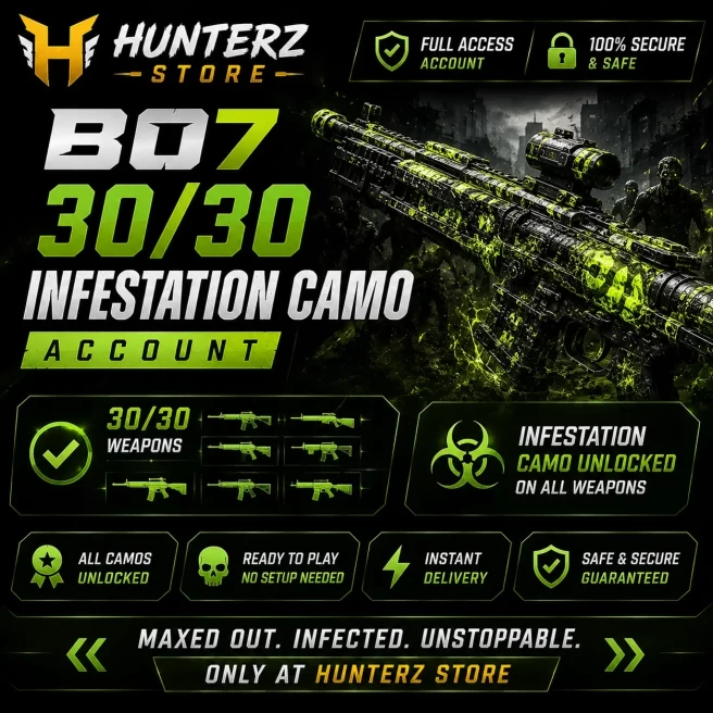 [ BLACK OPS 7 ] 30/30 INFESTATION CAMO (HARD UNLOCKED) | PRESTIGE 4 (LEVEL 47) | 450+ TOTAL CAMOS | FULL ACCESS | XBOX / PSN / PC - ACTIVISION