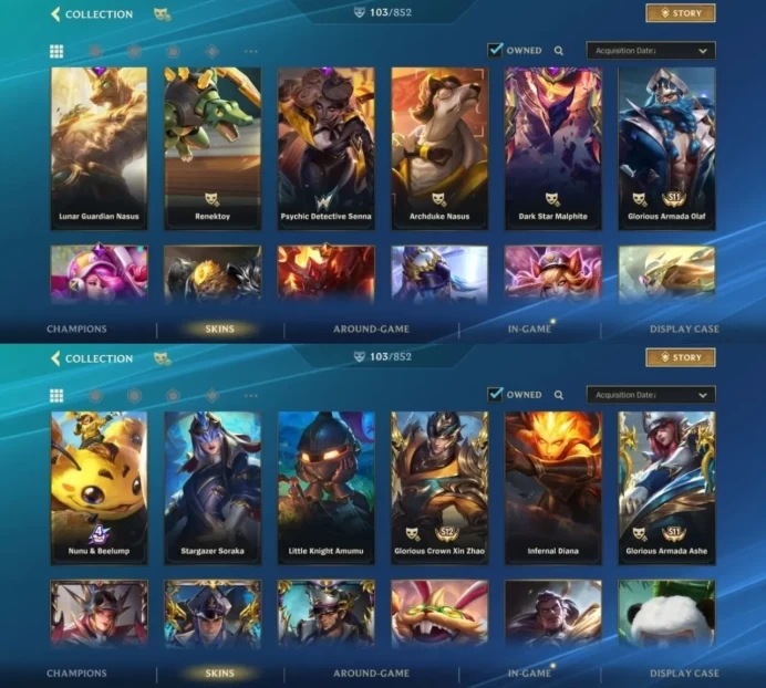 1853 - IOS Android - EU - Level 185 - Skins 108 - Mythic Skins 1 - Legendary 10 - Champion 127