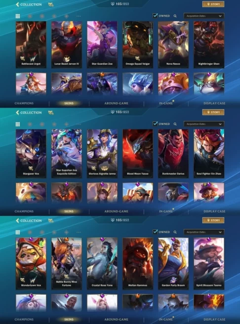 1853 - IOS Android - EU - Level 185 - Skins 108 - Mythic Skins 1 - Legendary 10 - Champion 127