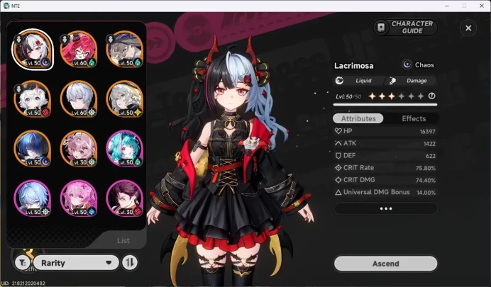 SEA|Lv.44|7 S-Class/2 Limit [Lacrimosa+Gilded Outfit,NanallyA1]+Sign|6 A-Class|TakeMail Check SS NTE282B
