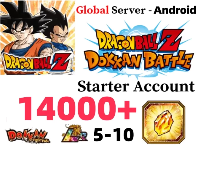 Android[GLOBAL]14000 Dragon Stones +5-10LR DRAGON BALL Z DOKKAN BATTLE Farmed Starter Account igv-GA001