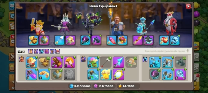 Town hall 18 Xp 224, 13 equipment epic, 1100 cwl medals, C6422