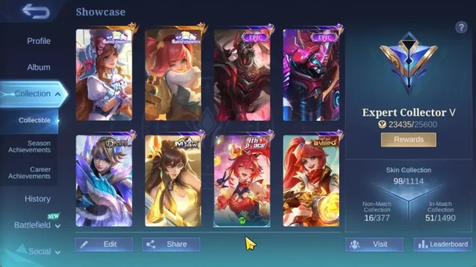 Hero 57|Skin 98|Highest Glory62|Sanrio Chang'e&Floryn,Dragon Tamer Kimmy,P.Ace Fanny,2 Meowkin,2 SABER,2 BLAZING,4 Epic|MLBB2308
