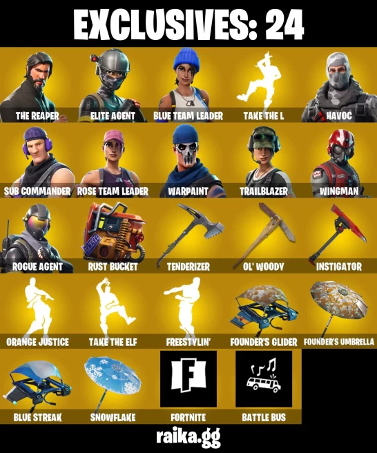 54 skins | OG STW | The Reaper | Elite Agent | Blue Team Leader | Havoc | Sub Commander | Trailblazer | Wingman | Rogue Agent | Dark Voyage