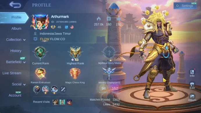 Hero 94|Skin 152|CC(Badang,Natalia),Annual Hayabusa,Zodiac Lancelot,LightB(Fanny,Granger),Etc|Take Mail|Check SS(MLBB2316)