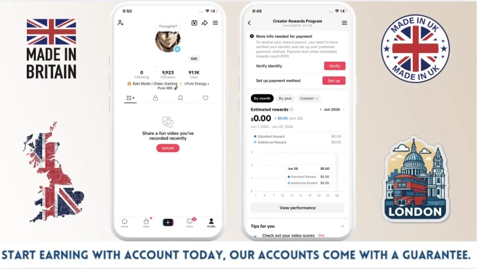 [UK] United Kingdom Monetized Creator Rewards Program Account | 9k Real Followers & 91k Likes | Real screenshots + Full Access + Good Standing