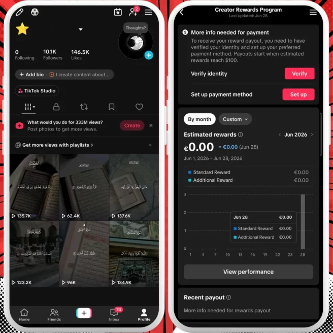 [Discounted] France Monetized Creator Rewards Program Account | 10K Authentic Followers & 146K Likes | Verified Screenshots + Good Standing