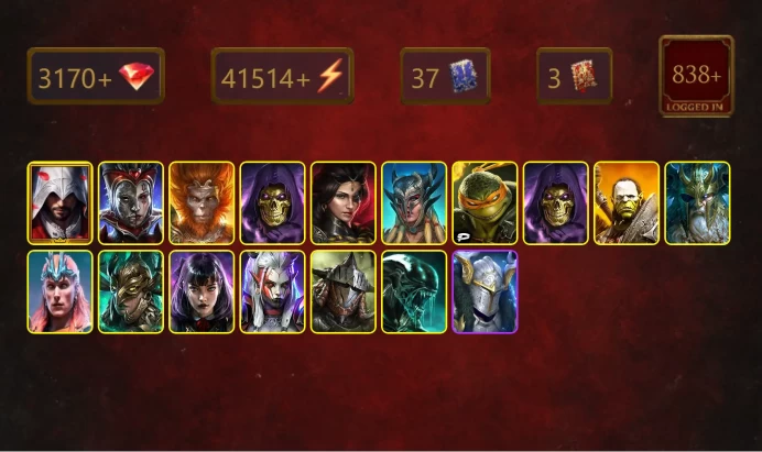 [STARTER]Odin+Queen of Hearts+Ezio+Wukong+Skeletor+Adelyn+Scyl+Michelangelo+Skeletor+Artak+Loki+Leminisi+Alice+Visix+42Epics