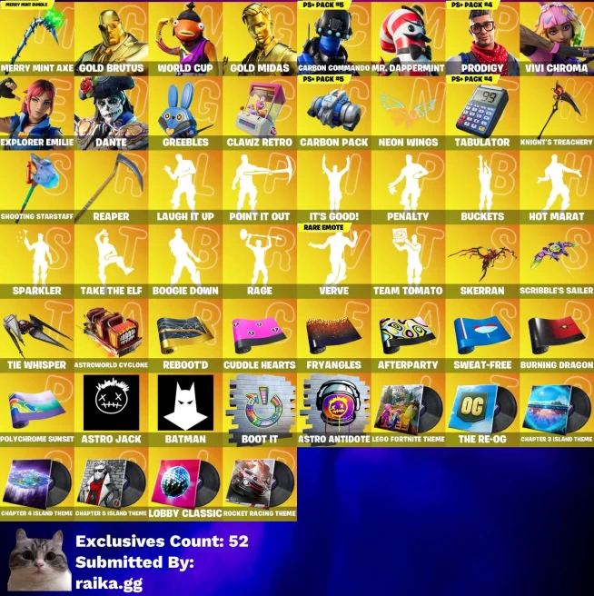 [3in1] / Instant • FN (All Platforms) • 122 Skins • Merry Mint Axe • Gold Midas & Brutus • World Cup • Take the Elf • Can change email • 2 Gifts