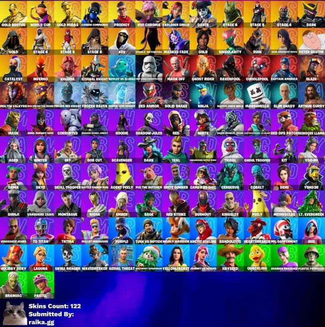 [3in1] / Instant • FN (All Platforms) • 122 Skins • Merry Mint Axe • Gold Midas & Brutus • World Cup • Take the Elf • Can change email • 2 Gifts