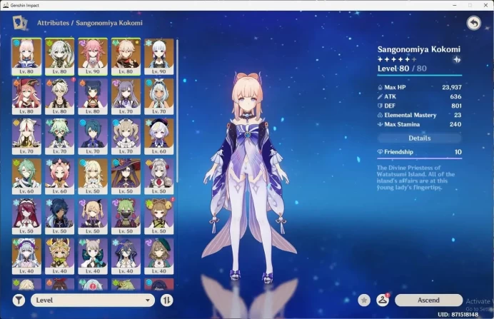 Asia|AR 56|7 Limit|Sangonomiya Kokomi,Nahida,Yae Miko,Kaedehara Kazuha|MC Female |TakeMail Check SS GI278B