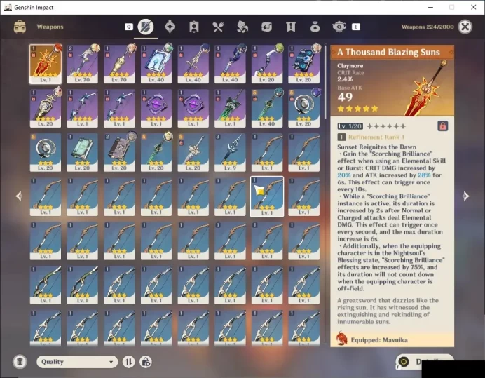 Asia|AR 37|1 Limited Mavuika(Sign)|1 Standart jean |Main Quest|BD Set|Mc Female|Take Mail|Check SS|GI7225