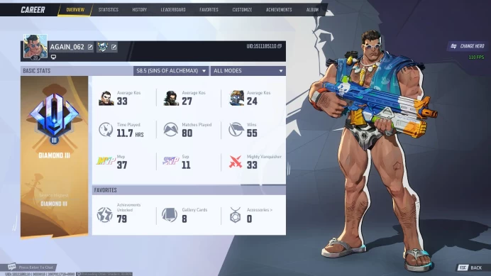 [PC - STEAM] New Season 8.5 | Diamond 3 Ranked | Level 15+ | Ranked Ready | 3x Rare Skins | 8700+ Chrono Tokens | Full Access | Instant Delivery