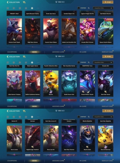 1916 - iOS Android - Level 264 - EU - Skins 104 - Mythic 1 - Legendery 12 - Champion 138