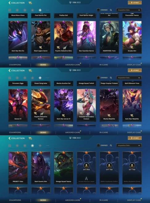 1916 - iOS Android - Level 264 - EU - Skins 104 - Mythic 1 - Legendery 12 - Champion 138