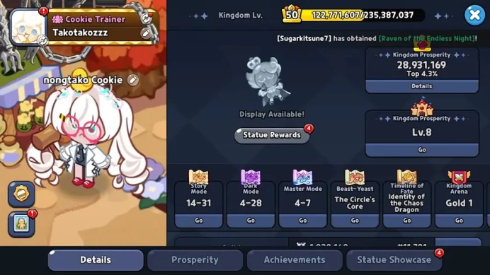 CRK464: Lv50 - 3m2 Powers - Castle 8 - 159 Cookie Witch 4* - DarkCacao - 22k Crystal -1k7 Cube