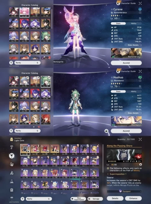 1922 - All Platform - EU - Level 66 - 37 Character 15 5'star - 4 Light Cone 5'star - Acheron - Bronya - Black Swan - Sparkle
