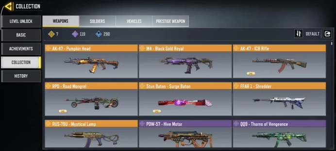 7 legend gun | LVL 215 | Epic gun 119 | character Epic 40 | C: 12k | Code 4382 | Saved:Activision