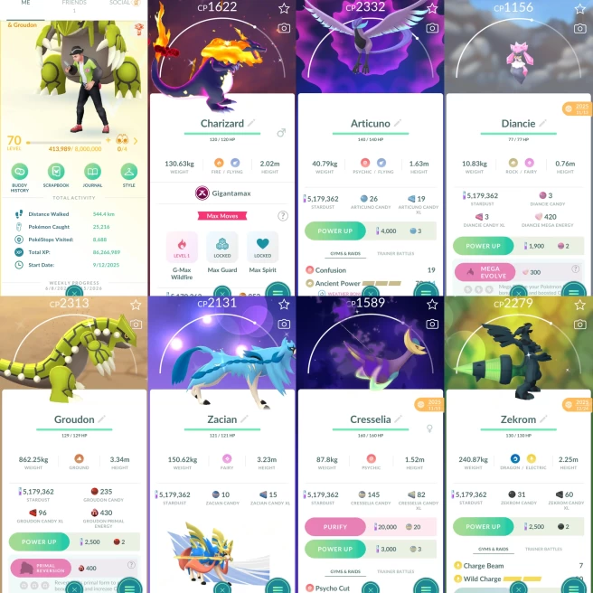2352 Level 70 Dialga Origin 100iv Latios100 Shiny GMax Charizard Shiny Toxel Shiny GMax Grimmsnarl