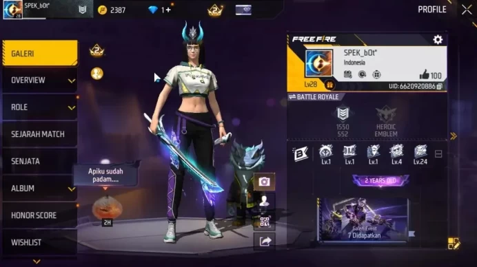 Indonesia|M14 Flamed Beat|Katana Pedang Naga Langit|Sports Car-Burning Eclipse|46 Vault + 18 Bundle|Log Google|Check SS|FF1479