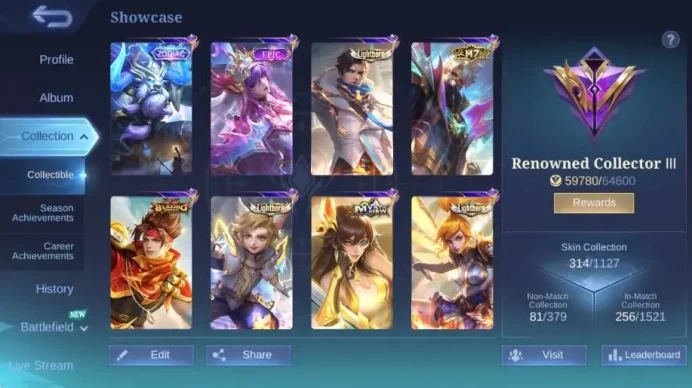 Global|Skin 314|Renowned|KOF Karina,Collector Natalia,Lightborn Fanny+Harith+Granger,Blazing Claude|More Check SS ML2404B