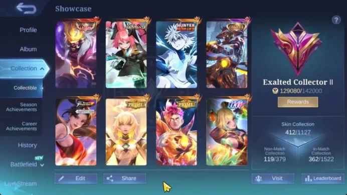 Hero 133|Skin 412|Highest Imo 104|Legend Franco|Harith HxH,(YSS,Nata) CC,Layla Asp,Masha KoF Etc|2,5k CoA|Check SS|MLBB2331