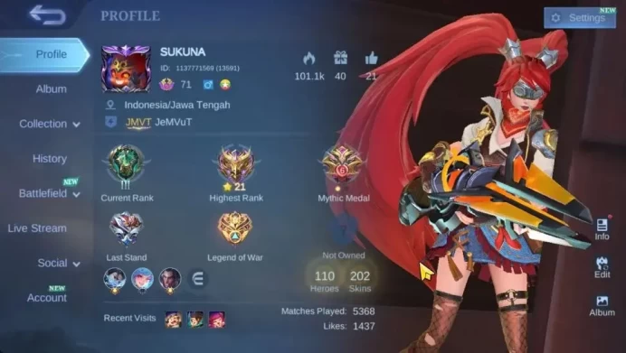 Hero 110|Skin 202|Natalia CC,(Saber,Johnson,Layla,Rafaela)SABER,Tigreal LB,Layla Blazing,Estes DTamer, Etc|Check SS|MLBB2332