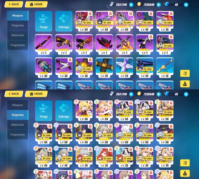 HI12//EU Level 80 Silverwing 4/4 with skin, Mei Xentinel 4/4, Coralie dragon 4/4 with spend skin, Songque 4/4, Senadina 3/4 without weapon, HoFi