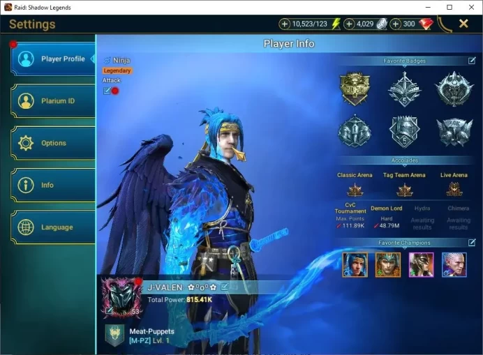 Lv 53|815K Power|10 Legend(Ninja,Artax,Ezio,Alice,Ludex,McAngelo,Loki,Etc)|10K Energy+300 Gems|Plarium(RSL1577)