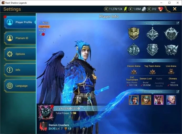 Lv 54|1M Power|14 Legend(Pythion,Ninja,Ezio,Alice,McAngelo,Zavia,Xenomorph,Geomancer,Etc)|11K Energy+312 Gems|Plarium(RSL1579)