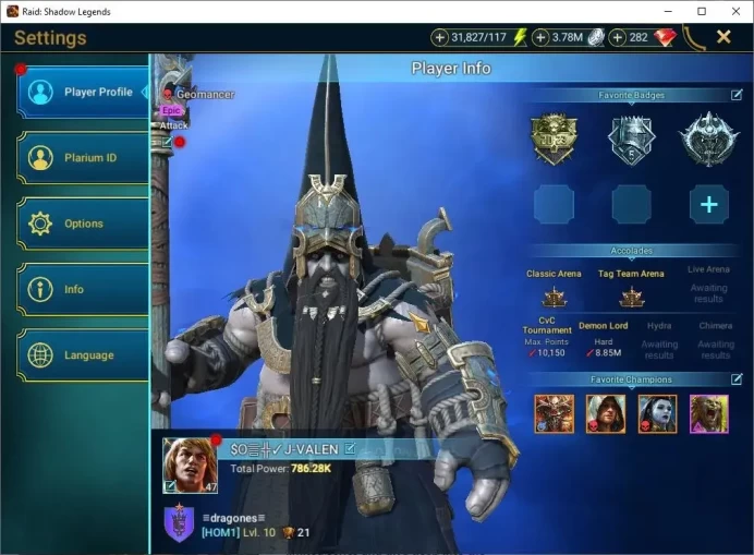 Lv 47|786K Power|1 Mythic[Jintoro]+20 Legend(Ninja,Artax,2 Assasins,McAngelo,Geomancer,Etc)|31K Energy+282 Gems|Plarium(RSL1576)