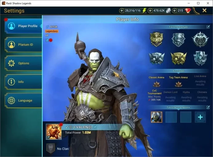Lv 46|1M Power|19 Legend(Ninja,Artax,Ezio,Mc Angelo,Rae,Wukong,Alice,Etc)|28K Energy+215 Gems|Plarium(RSL1574)