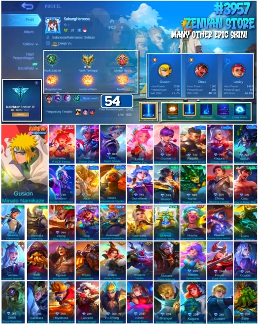 #3957 54 Skins Minato Many Epic Android Only Safe Account ✅