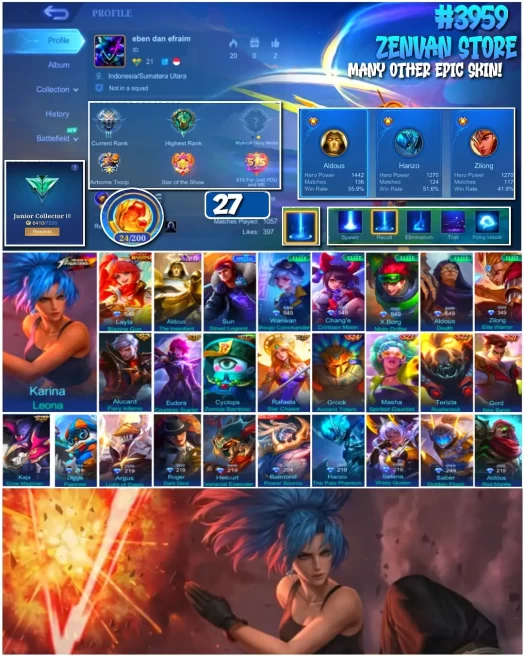 #3959 27 Skins KoF Karina Many Epic Safe Account ✅