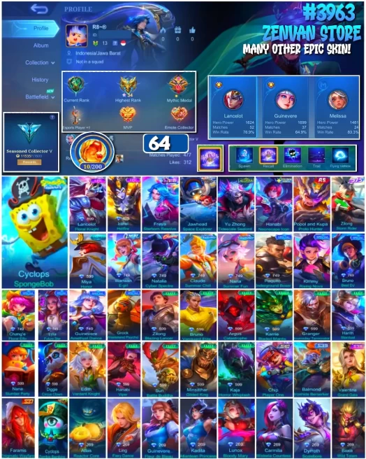 #3963 64 Skins SpongeBob Many Epic Safe Account ✅