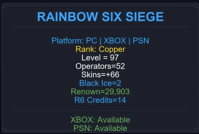 Level 97 | 1x Copper | 2 Black Ice | 4 Pro League | #4923