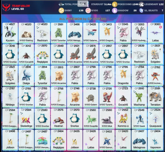Mythical Starter + Legendary Pokemon GO LVL 60 430 Pokemon 122 Legendary 136 Shiny