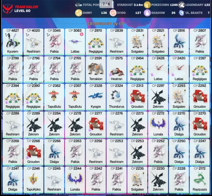 Mythical Starter + Legendary Pokemon GO LVL 60 430 Pokemon 122 Legendary 136 Shiny