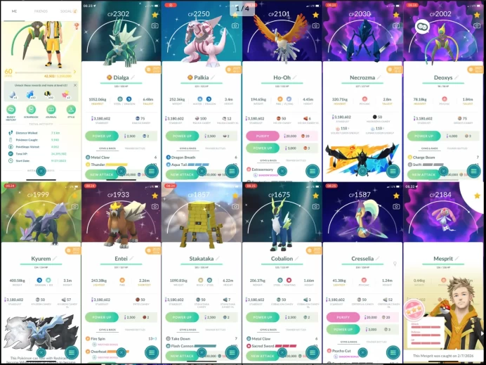 LV 60: 5K++ COINS — STACKED ACC 18 SHINY LEG+MYTH+UB SHINY PALKIA X4 SHINY DIALGA SHINY NECROZMA SHINY KYUREM SHINY SHADOW HO-OH  191 LE