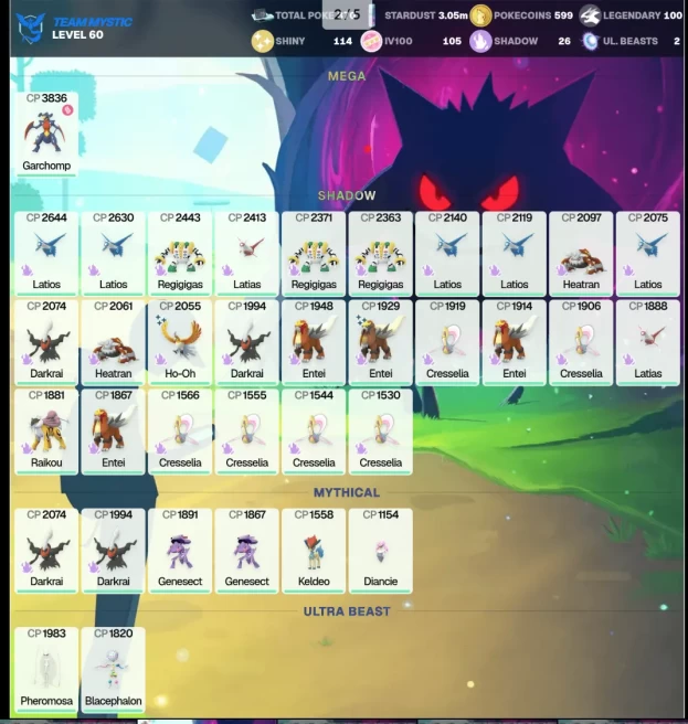 Shiny Black Kyurem 4,8K Shiny Galarian Moltres 2,4K Legend:100 Shiny:114 Hundo:105 9 Shiny Legendary