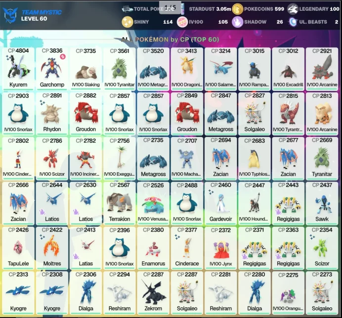 Shiny Black Kyurem 4,8K Shiny Galarian Moltres 2,4K Legend:100 Shiny:114 Hundo:105 9 Shiny Legendary