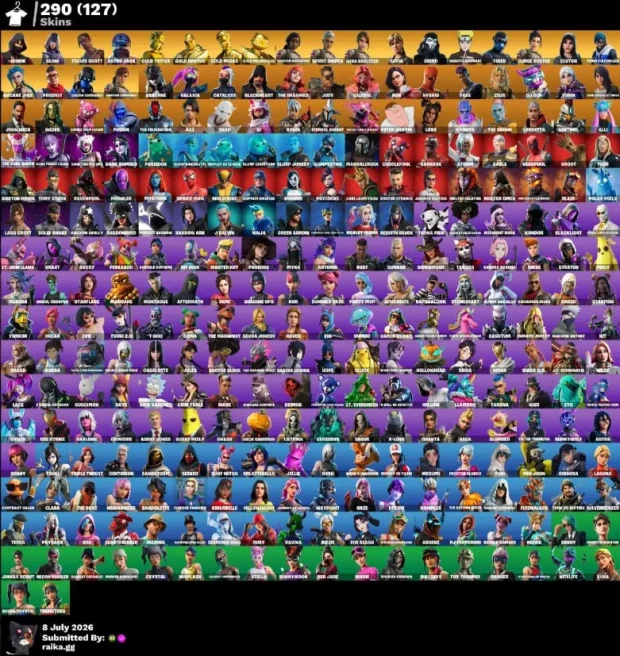 290 skins / black knight ikonik / travis scott / merry mint axe / leviathan axe . full access