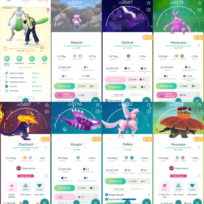 2365 Level 70 Eternatus Mewtwo100 Shiny GMax Charizard Shiny Mewtwo Shiny GMax Venusaur
